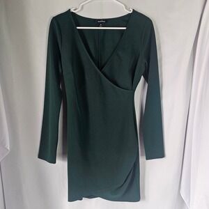 Speechless Womens Forest Green Long Sleeve Faux Wrap Bodycon Mini Dress Size M